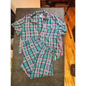 Victoria's Secret Pajama Set Womens L Plaid Button-Up Top Jogger Pants